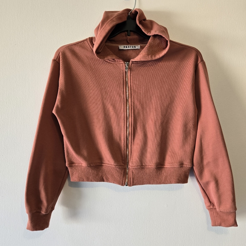 Paxton Coral Rust Cropped Zip Up Hoodie Sweatshirt Size Small